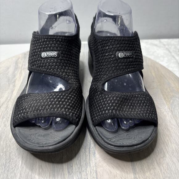 Bzees Black Woven Platform Wedge Sandals Women’s Size 8.5 – Comfort Stretch Slip - Picture 2 of 9